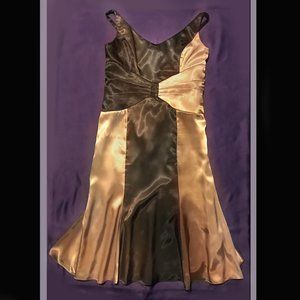Brown Multicolor Satin Dress Long Maxi Size 12